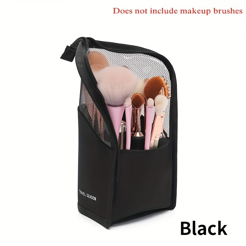 TEMU 1pc Canvas Cosmetic Bag With Stand Function For Women, Travel Makeup Brush Holder, Unscented Organizer Toiletry Pouch