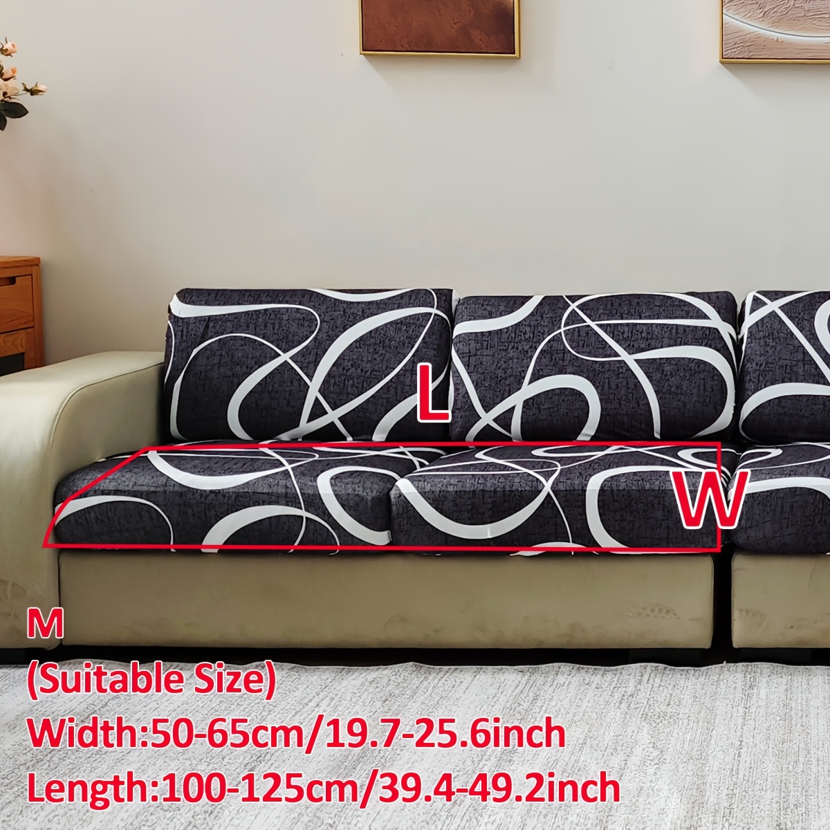 TEMU 1 pièce Housse de coussin de canapé de L à imprimé numérique flottant, disponible en tailles pour siège simple, double, triple et , extensible,