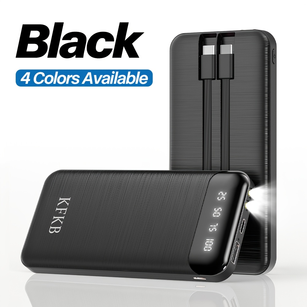 TEMU Batterie Externe Portable Multifonctionnelle 10000/20000mAh à Double Câble Intégré - Haute Capacité, Câble de Charge Intégré, Multiples Ports