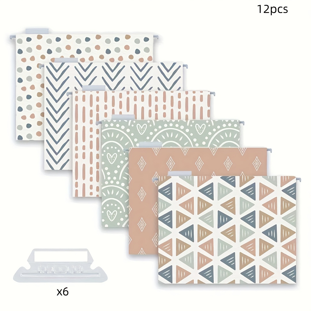 Boho-chic 12pcs Hanging File Folder Set Clips - Office Organization And Document Sorting