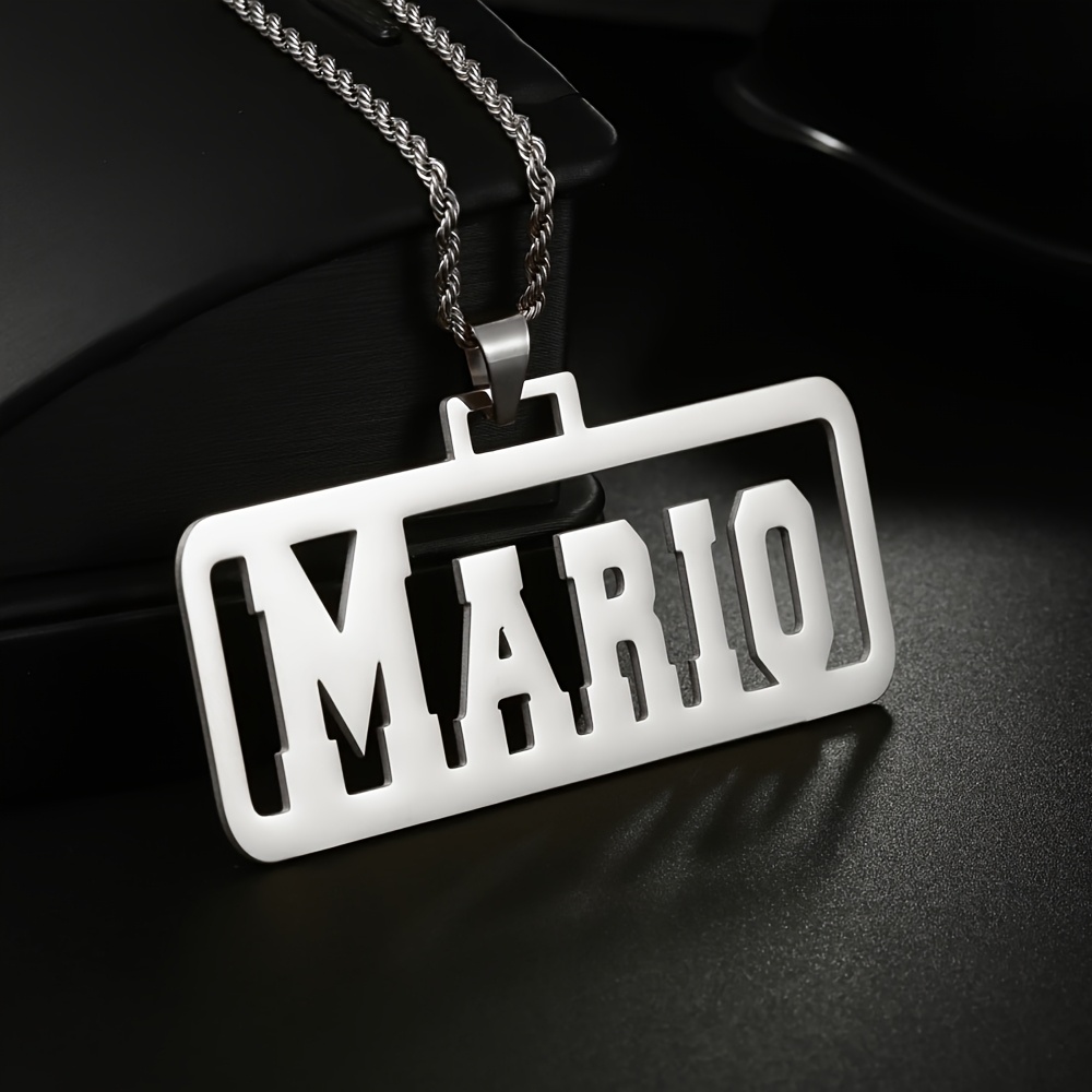 TEMU Custom Cuban Chain Crown Name Necklace Personalized Rope Chain Rectangle Frame Name Necklace Stainless Steel Bead Chain Leaf Nameplate Movable