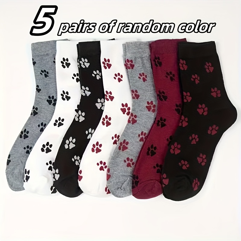 E-shop 5 Paar zufällige modische Söckchen im japanischen/koreanischen Stil mit Welpenpfotenabdruck, wadenhoch, für Frühling/Herbst im College-Stil,