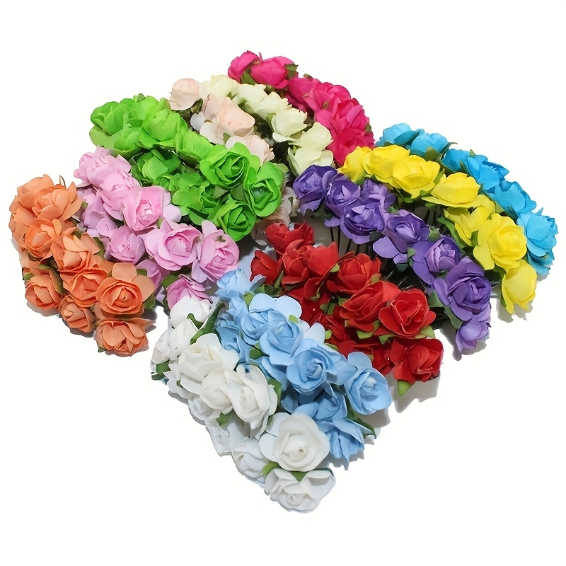 Image of 6pcs Simulation Multicolor Mini Paper Flowers Plum Rose Paper Flowers Wreath Materials Wedding Candy Box Additions Decorative Flowers