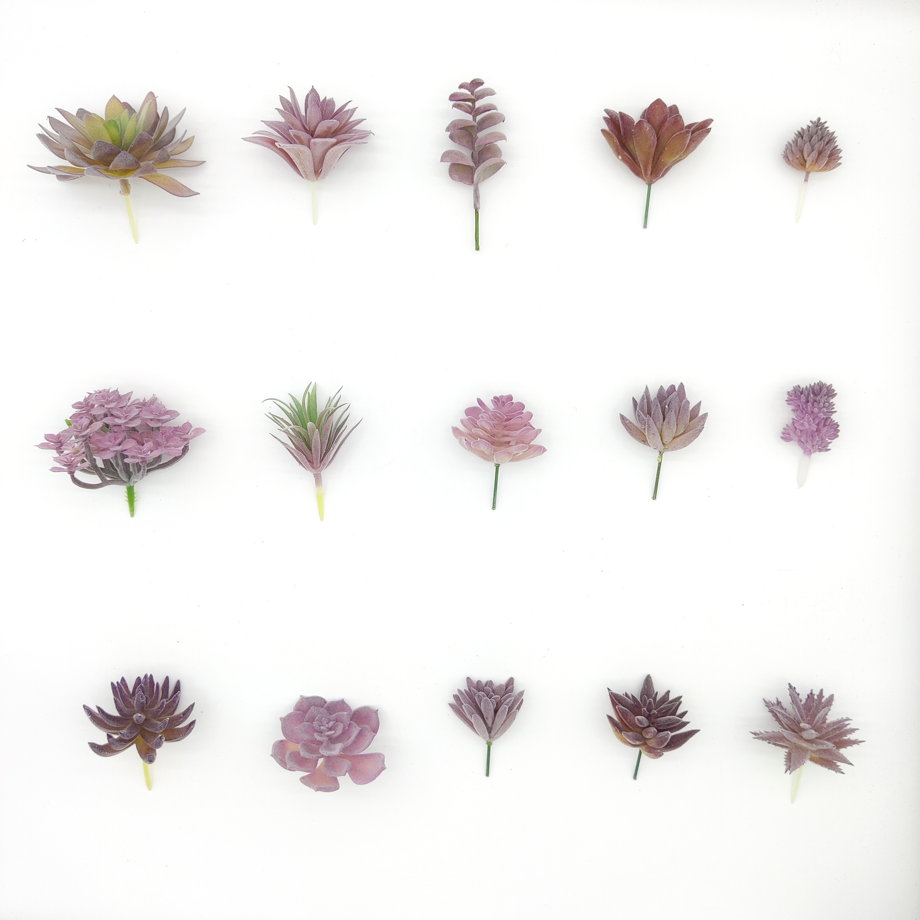 Image of 15pcs Purple Flocked Artificial Succulent Set, Fake Plants For Diy Flower Arrangement, Home, Balcony, And Garden Decor