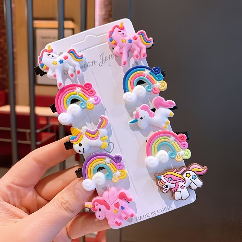 TEMU 10pcs Cute Hair Clips, Unicorn Hair Clips, Rainbow Hair Clips, Broken Hair Clips, Non-slip Duckbill Clips, Sweet Broken Hair Side Clips, Ideal