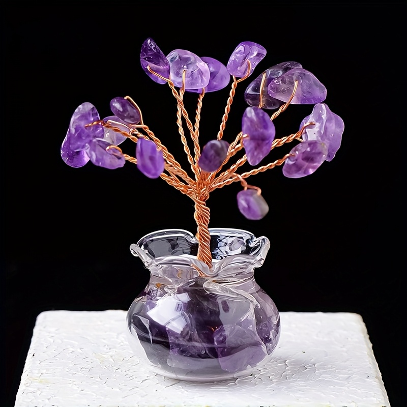 TEMU 1pc Natural Stone Vase Christmas Tree Car Ornaments Creative Car Interior Decor Ornaments Car Additions Dashboard Combination Home Decoration