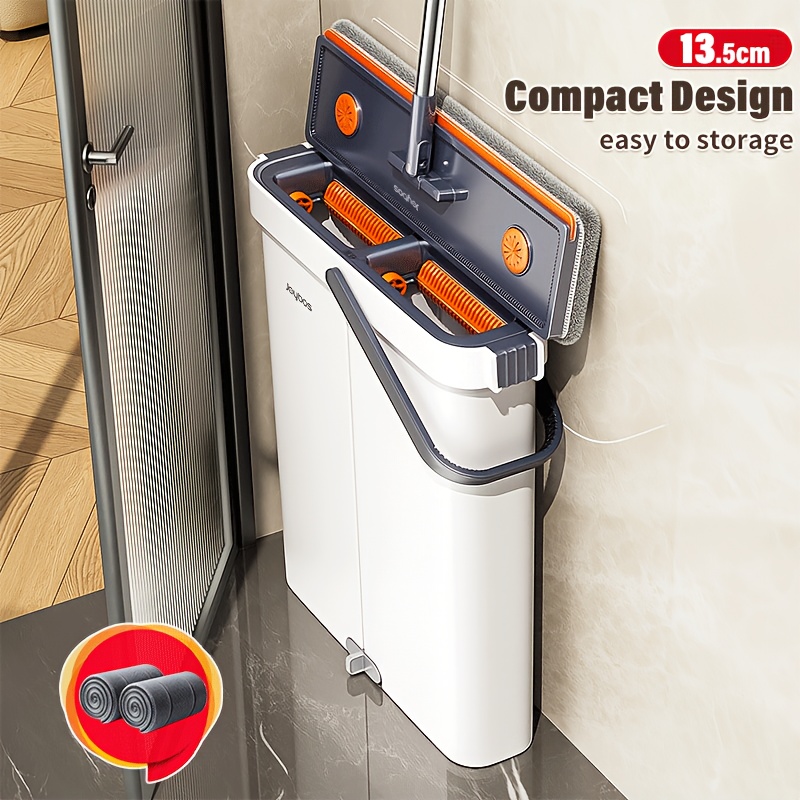TEMU 1 Set, Flat Mop With , Wet And Dry Mop Set, 35cm Large Mop Head, Slim Mop Bucket With Wringer, Hands Mop, Wall Mop, 2 Washable Microfiber Mop