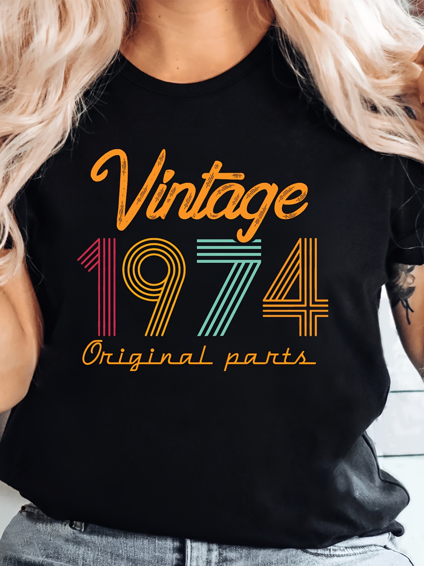 Vintage 1974 Bask l Crew Neck T shirt Yaz ve icin Temu Turkiye