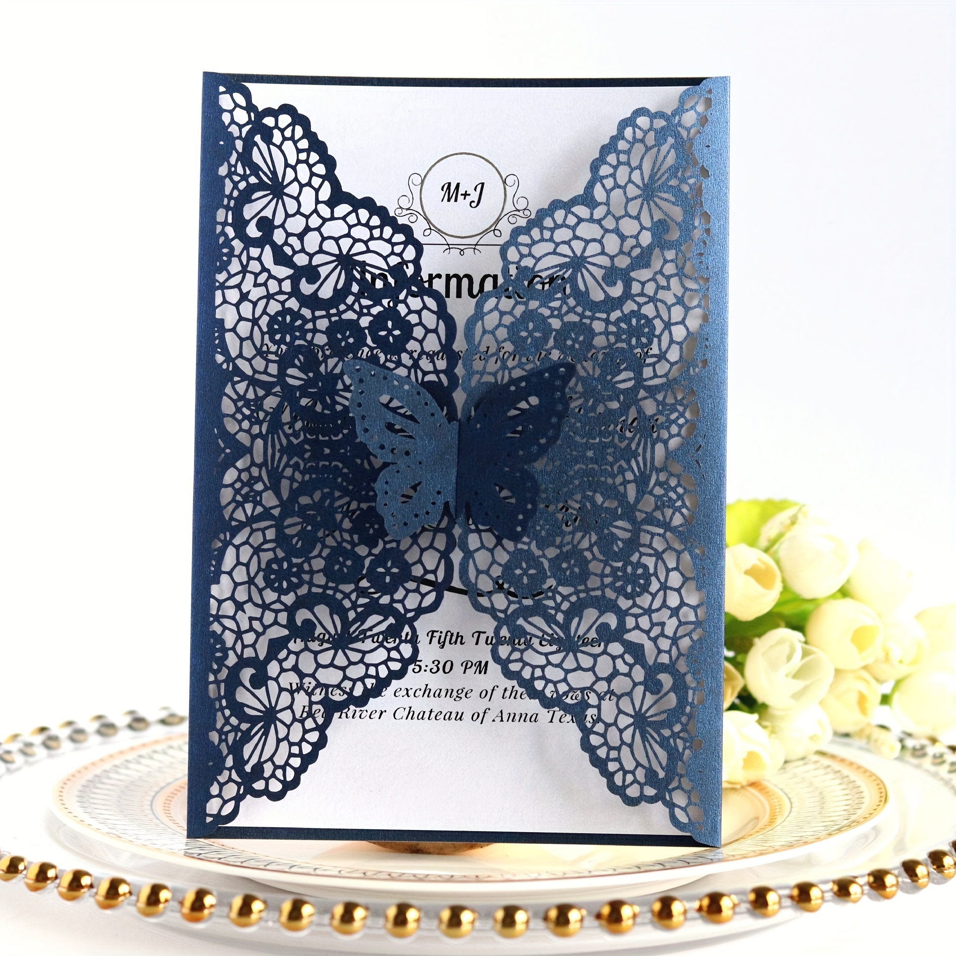 25PCS Laser Cut Butterfly Lace Wedding Invitations Cards, Elegant European Style Bridal Shower Engagement Party Invites with Envelopes - Paper Craft Hollowed-Out Decorative Cards for Wedding Ceremony