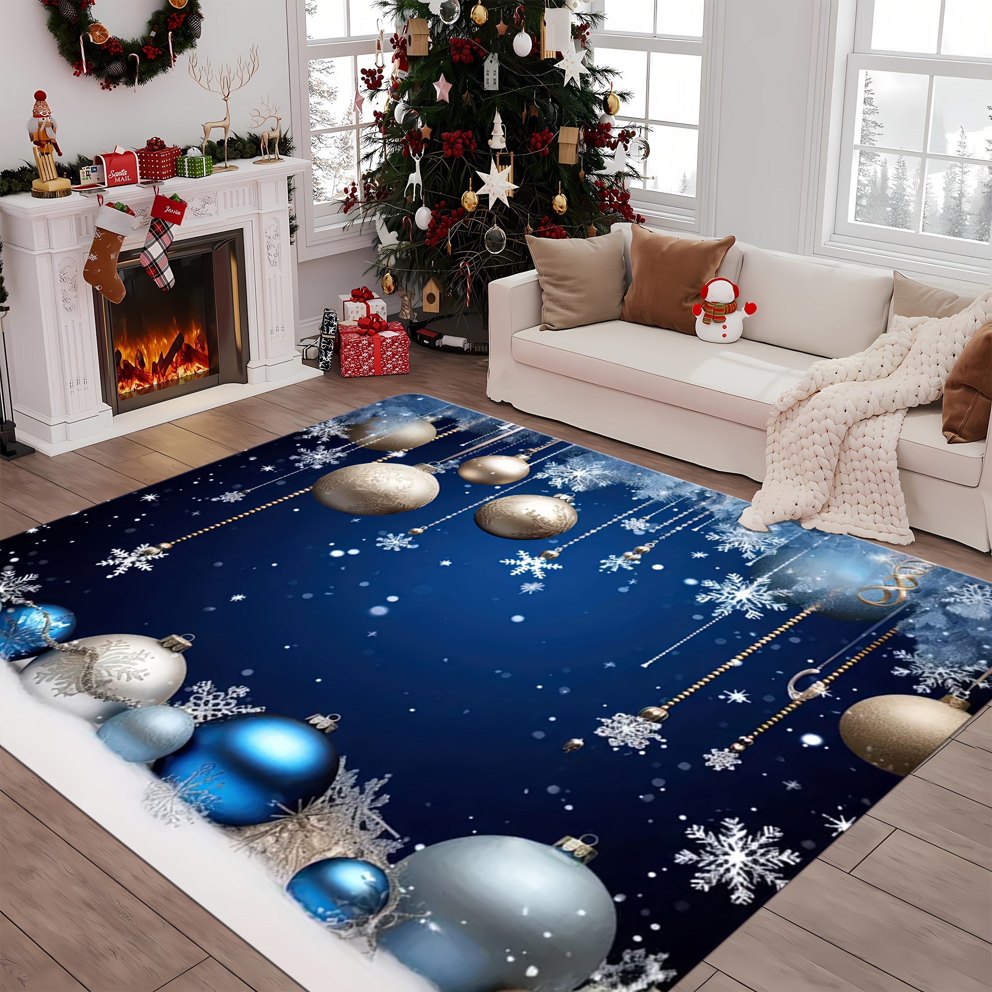 

Christmas-themed Non-slip Area Rug - Machine Washable, Stain & Dust Resistant For Living Room, Bedroom, Kitchen, And Outdoor Spaces - Festive Holiday Decor With Memory Foam Cushion