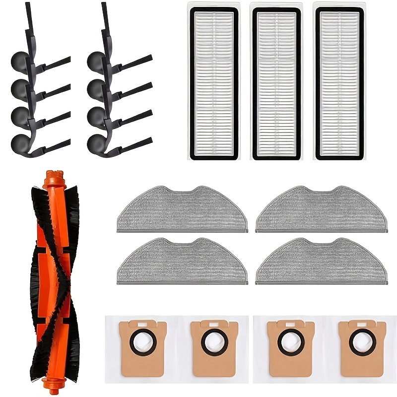 TEMU 20pcs Replacement Parts For Xiaomi Robot Vacuum H40 | Includes 1 Main Brush, 4 Mop Cloths, 8 Side Brushes, 4 Dust Bags, 3 Filters