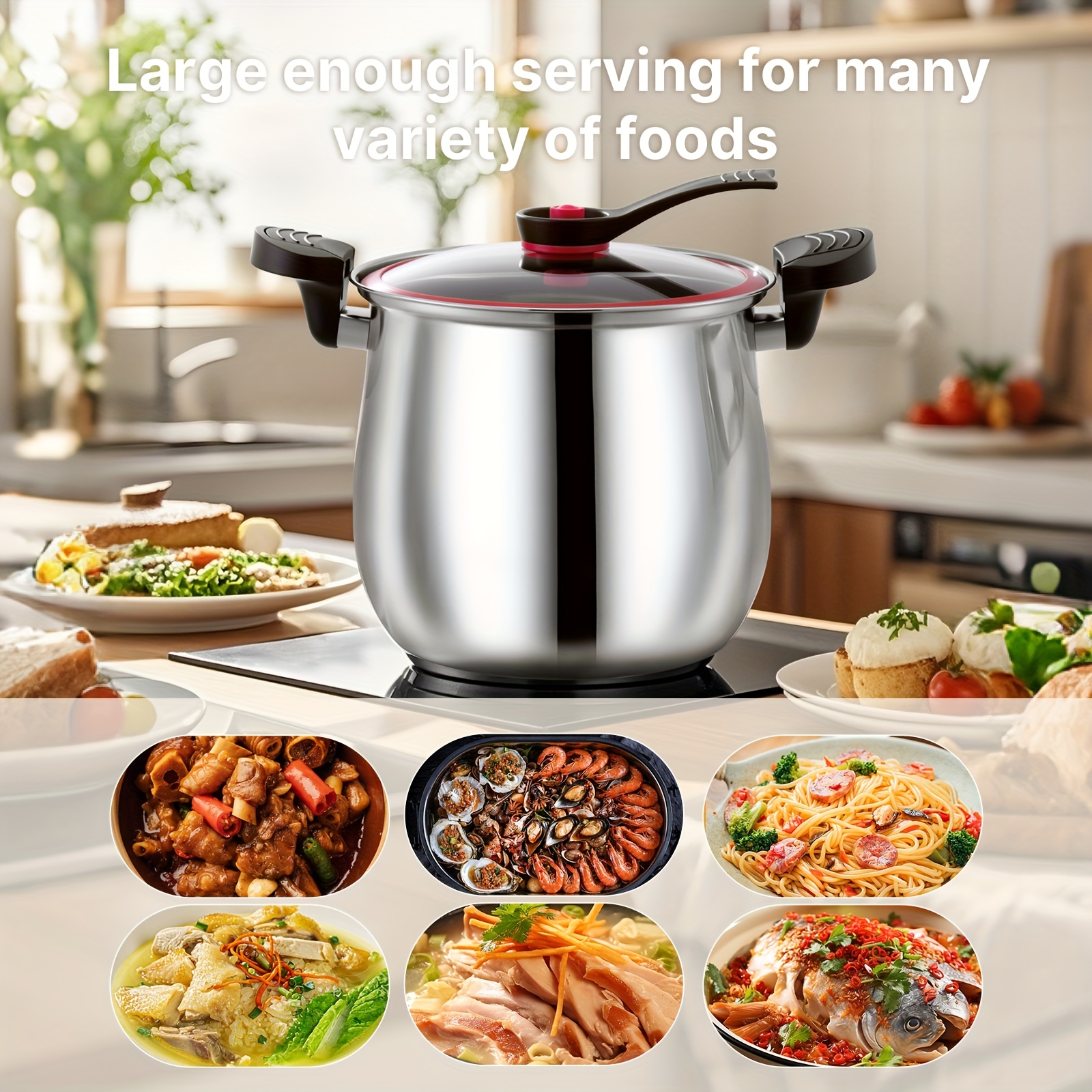 TEMU 9 Qt, Stainless Steel With Lid, Soup Pot For Pasta, Heating, Easy To Clean, Oven Safe, Induction, Ceramic And Gas Cooktops Compatible, Silvery