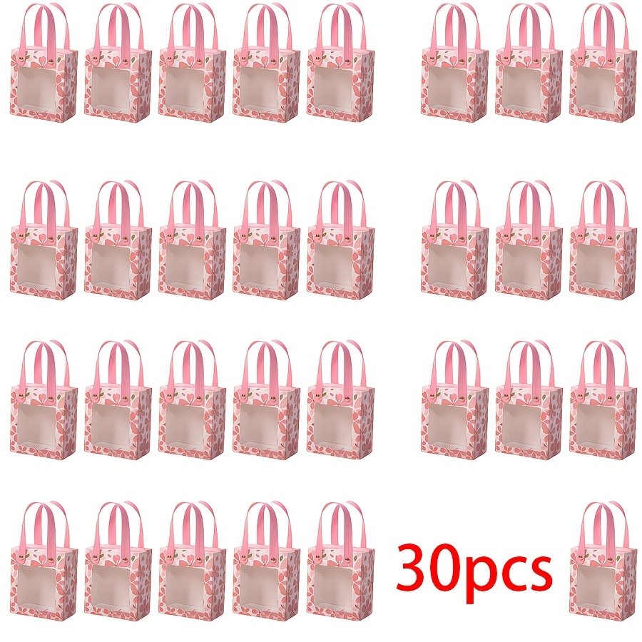 TEMU 12/30pcs Premium Gold-foil Cherry Pattern Gift Boxes | Pink Paper Boxes With Windows For Birthdays, Weddings, Celebrations, And Team Building