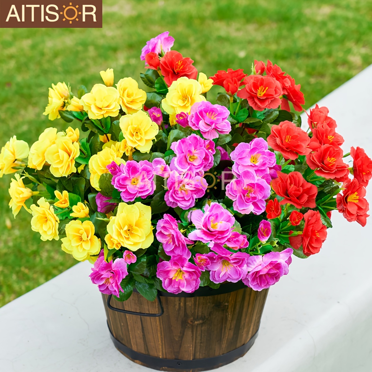 

Aitisor 3 Bundles Uv Resistant Artificial Flowers - Freestanding Floral Decor For Outdoor, Patio, Balcony, Porch - Plastic Fake Plants For Christmas, Valentine's, Universal Holidays - No Vase Included