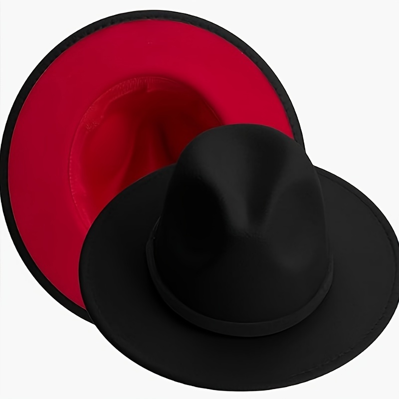 reversible woolen fedora hat fashionable double sided color block jazz panama with buckle for men women details 0