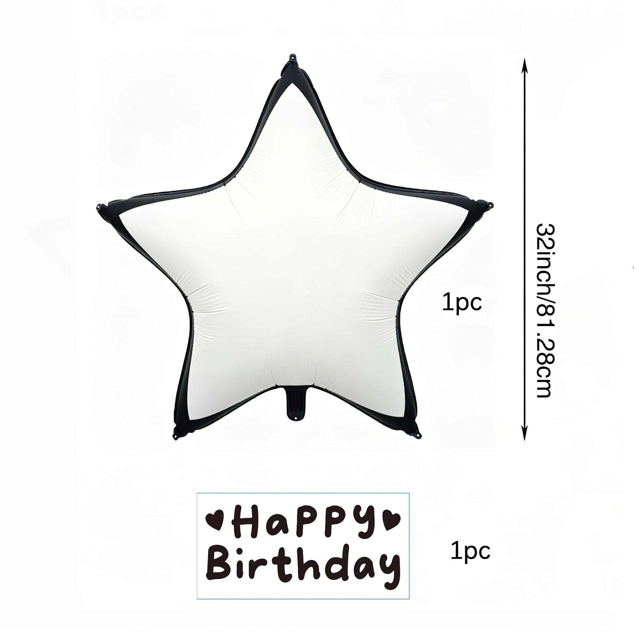 TEMU 2pcs 32-inch Black Border Balloons And Happy Birthday Stickers, Ideal For Birthday Parties, Anniversary Decorations, Photo Props