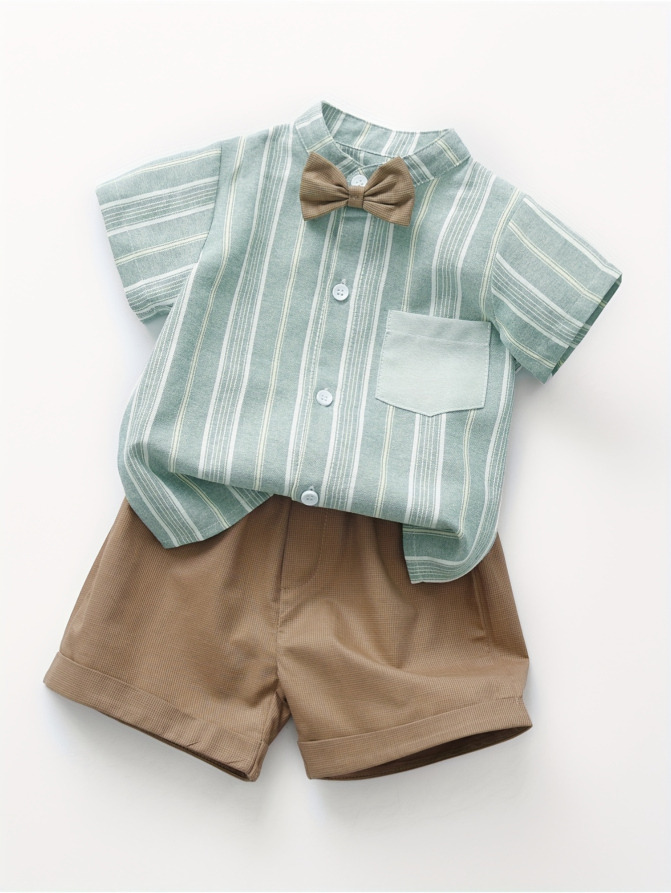 Ensemble Deux Pièces Vêtements d'Été pour Nouveau-né Garçon Chemise à Rayures à Manches Courtes Costume de Gentleman Mode Vêtements pour Enfants