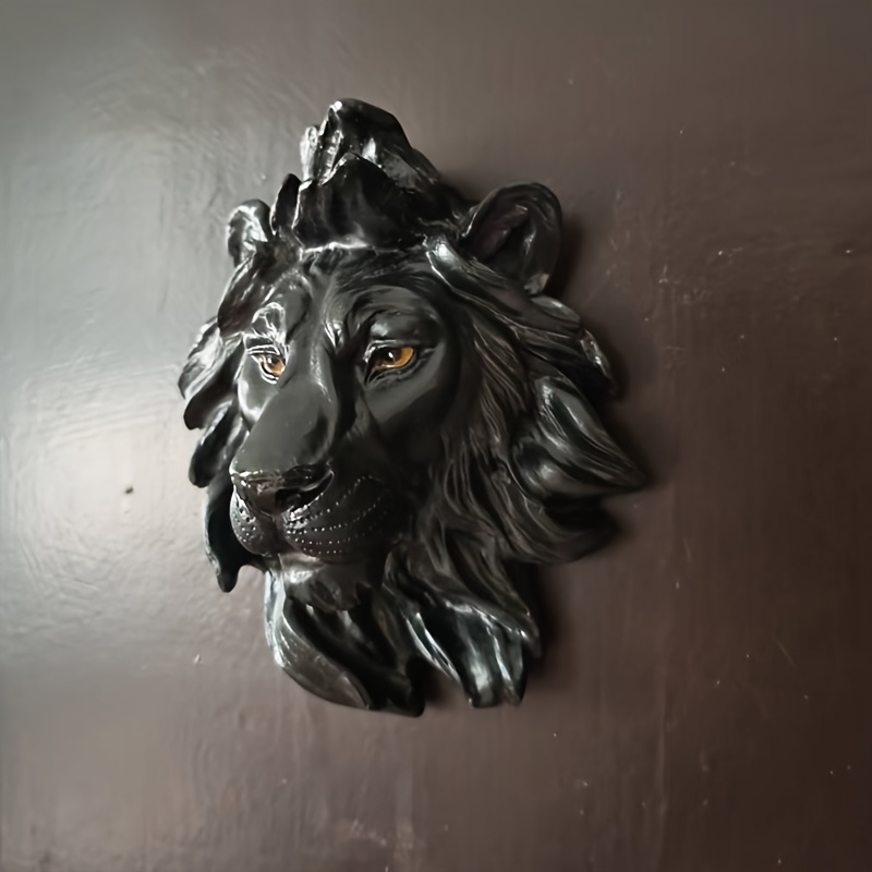 Grande Tête De Lion - Sculpture Murale En Résine Dorée - Décoration Intérieure
