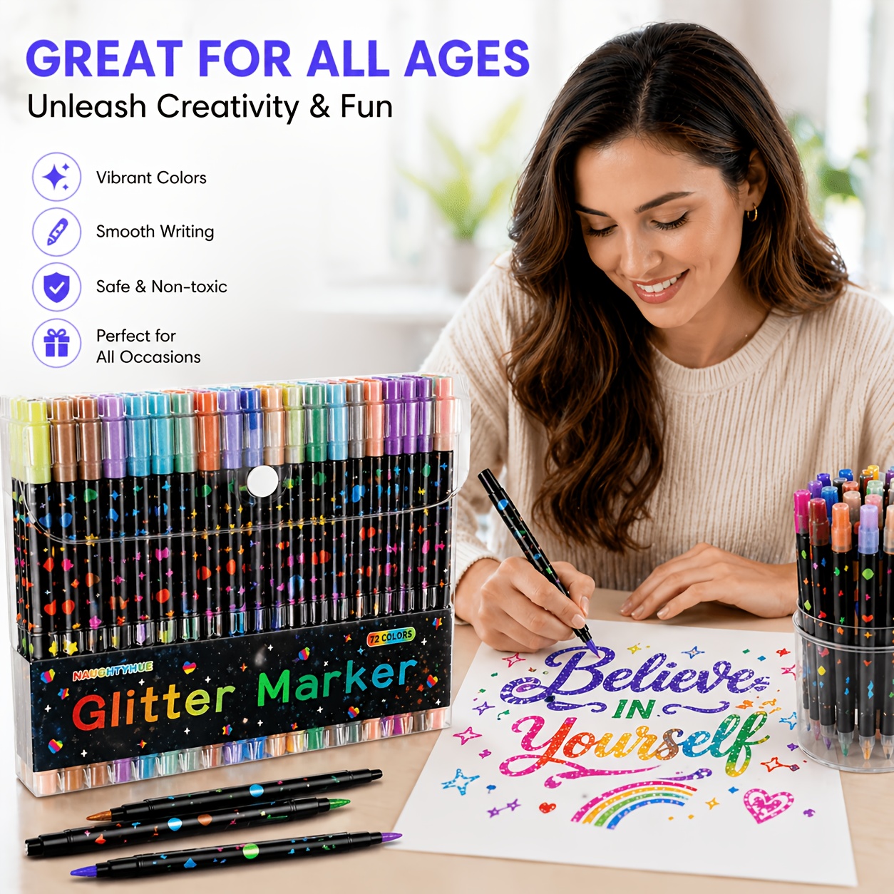 72 color dual tip glitter markers using quick drying gel ink fine tip from nib to   suitable for scrapbooking card making journaling and 72 color dual tip drawing pens glitter marker set ideal for artists and coloring