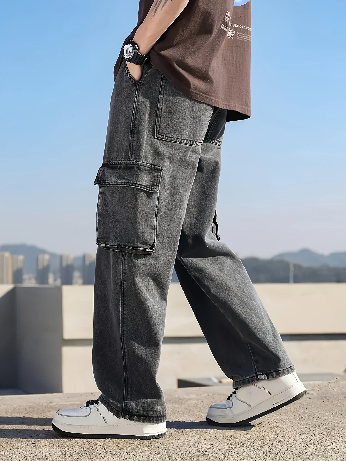 Bolsa Trasera Bolsillos Para Pantalon Hombre Jeans Holgados Para