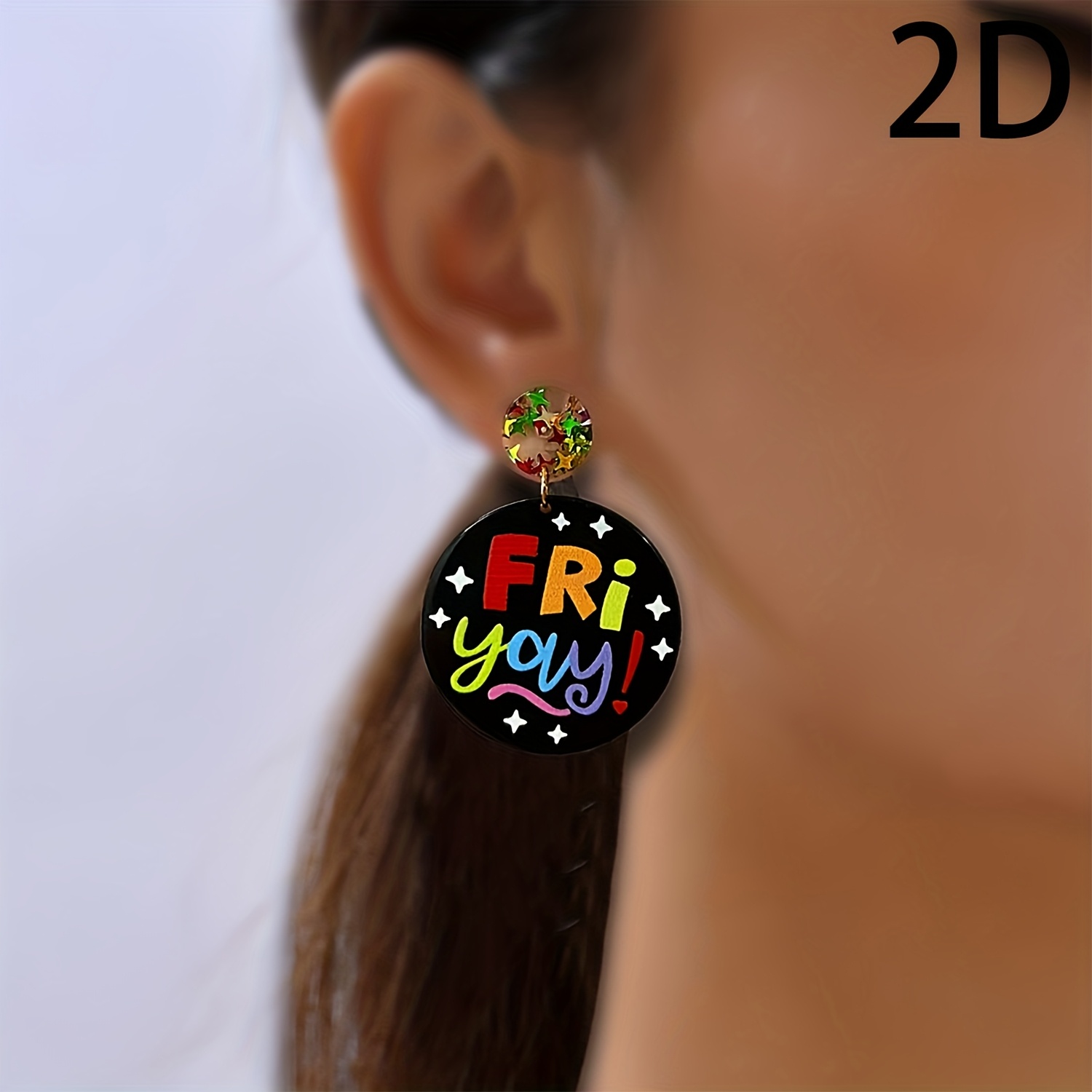 TEMU 2d Flat - A Pair Of 2d Black Hip-hop Style Earrings