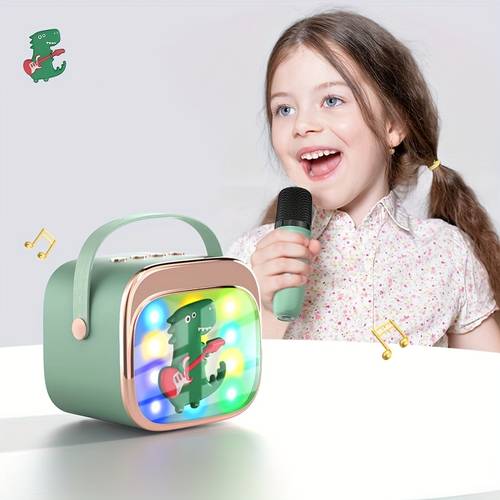 portable mini karaoke machine with wireless microphone usb stereo audio output button control led color lights suitable for singing and entertainment birthday gift holiday gift