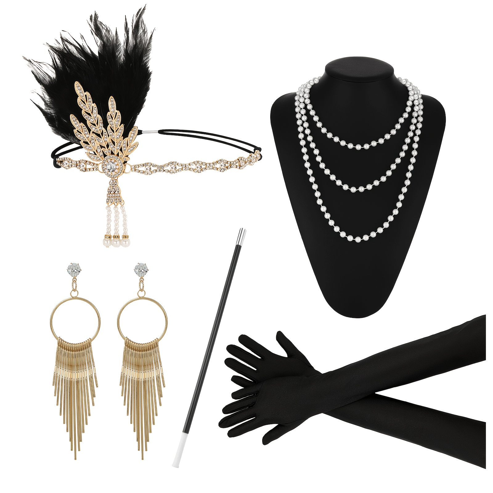 TEMU 5pcs Bandeau en Plumes Style Années 1920 pour Femme, Accessoires de Fête de Noël, Tenue de , Halloween