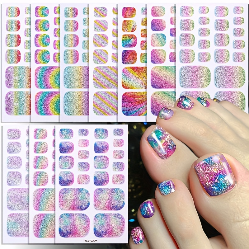 10 sheets of 120 toe stickers nail stickers decals toenail starry     onion powder jump color gradient   stickers long lasting self   waterproof nail decoration stickers suitable for daily party nail art