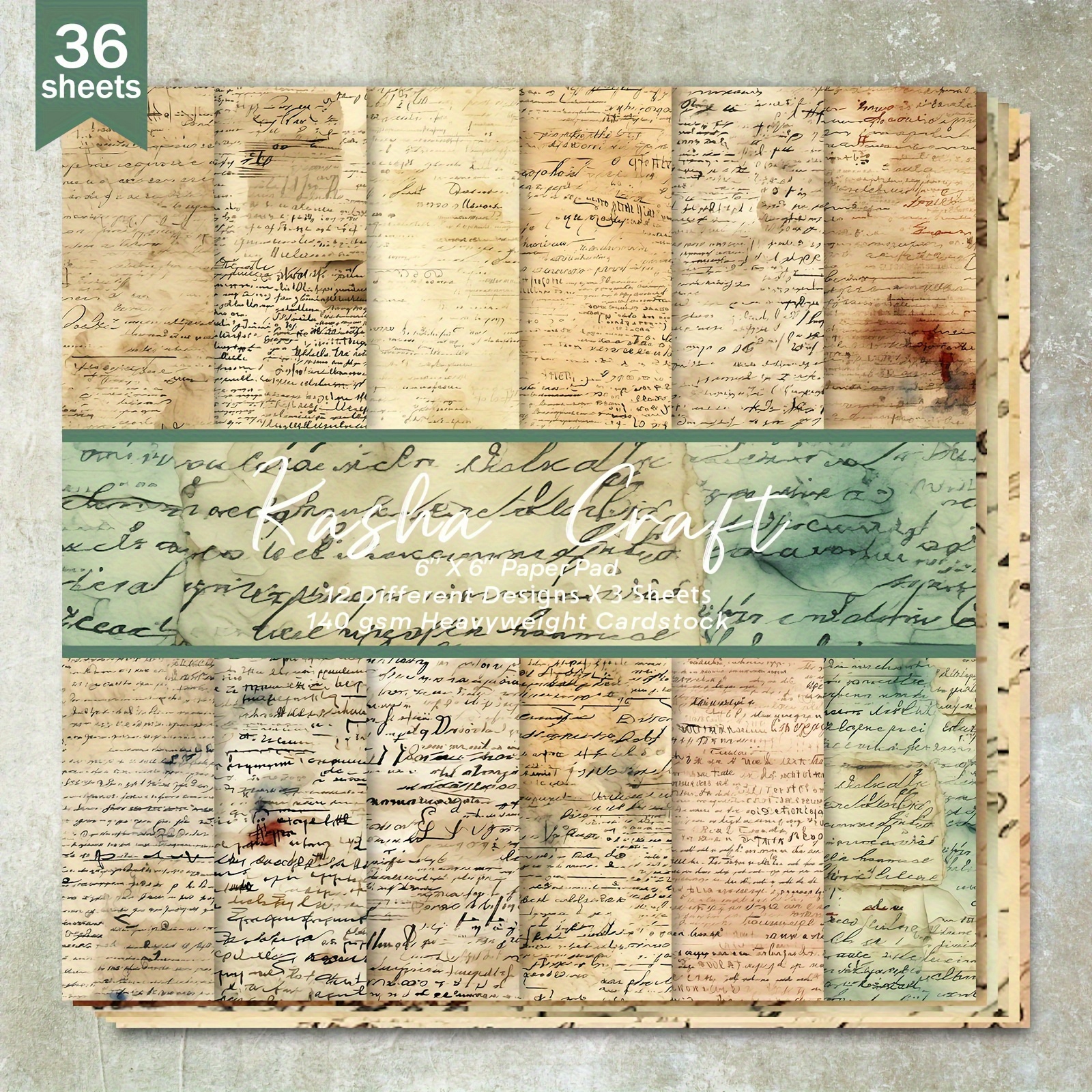 

- 36-sheet Set, 6" Distressed For Scrapbooking, Bullet Journals, Greeting & Crafts