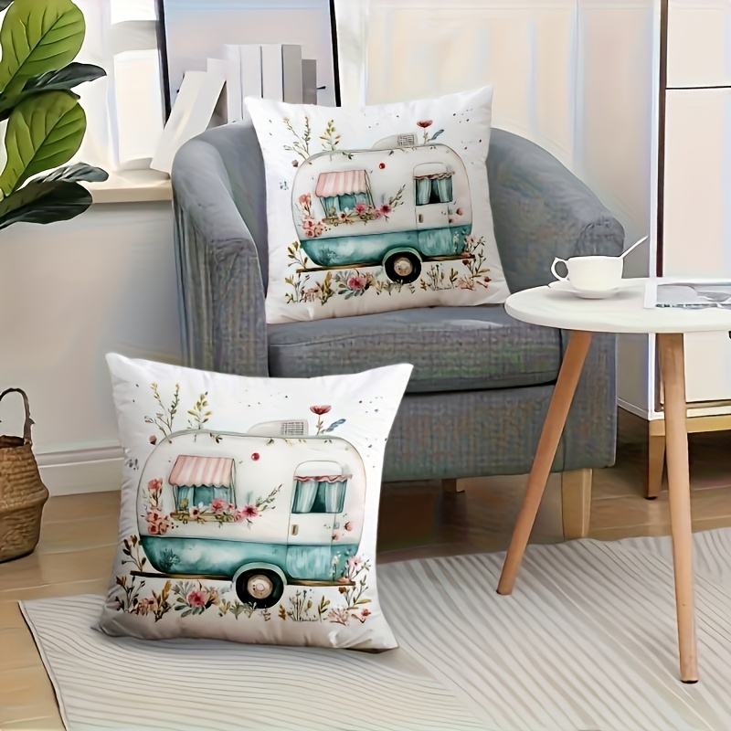 E-shop 2er-Set Rustikale Poetische Vintage Kissenbezüge – Einseitig Bedruckte Quadratische Polyester Kissenhüllen, Moderne Sofa-Dekoration für eine
