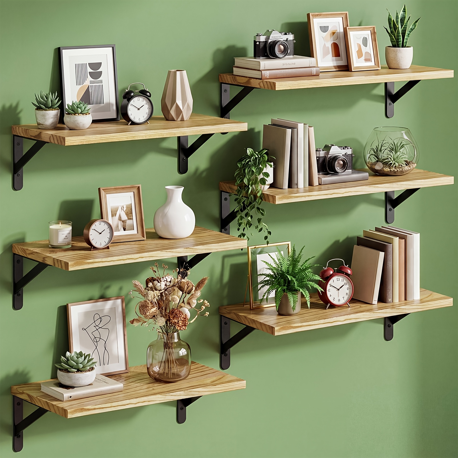 TEMU Tomnk 3/6pcs Wall Mounted Shelf, Country Style Floating Shelf, Upgraded Size, Suitable For Kitchen, Bathroom Storage, Suitable For Living Room,
