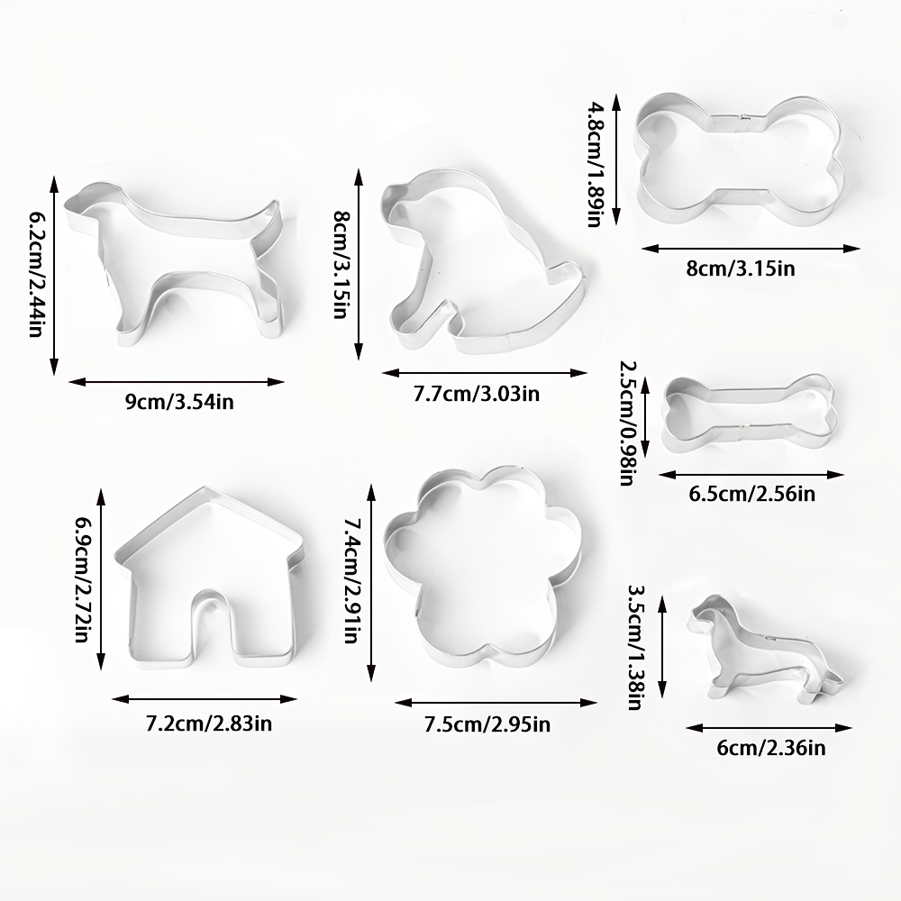 E-shop 7-teiliges Hunde-Keksformen-Set in Form von Knochen, Pfotenabdrücken und Häusern aus Edelstahl