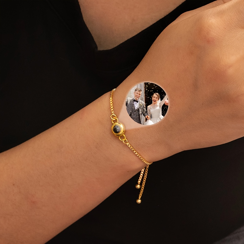 TEMU Customized Personalized Photo Projection Bracelet, Couple Bracelet, Custom Photo Projection Bracelet, 18k Gold-plated 304l Stainless Steel,