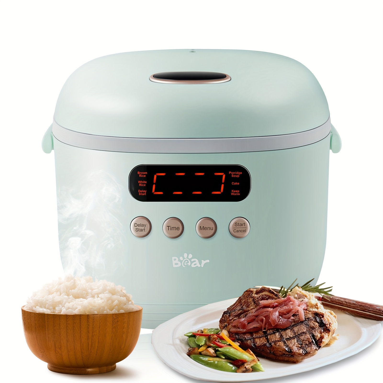 

Bear Rice Cooker 4 Cups (), Rice Cooker Small, 6 Cooking Functions, Technology, Warm, For White/ Oatmeal Soup Cake, 2l Green