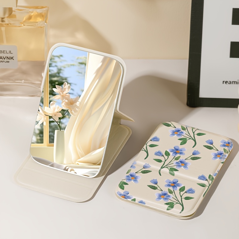 Purple Flower 2D Flat Compact Makeup Mirror with Stand