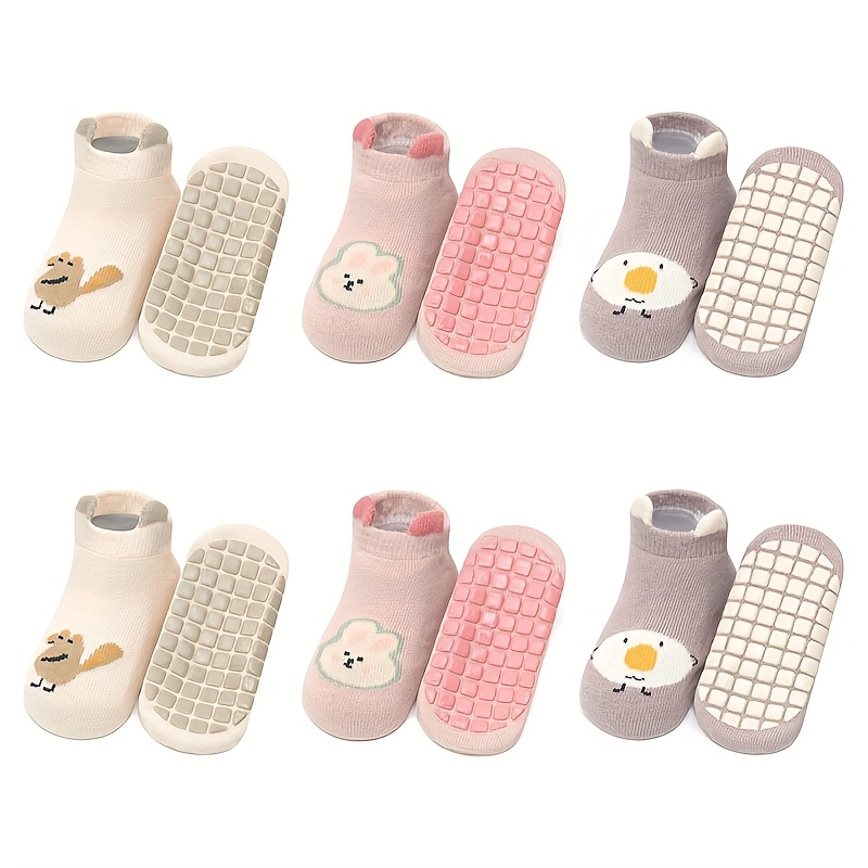 Image of 6-pair Girls' Non-slip Socks With Cute Cartoon Animal Patterns For Toddler Boys And Children, Infant Crawling Floor Socks