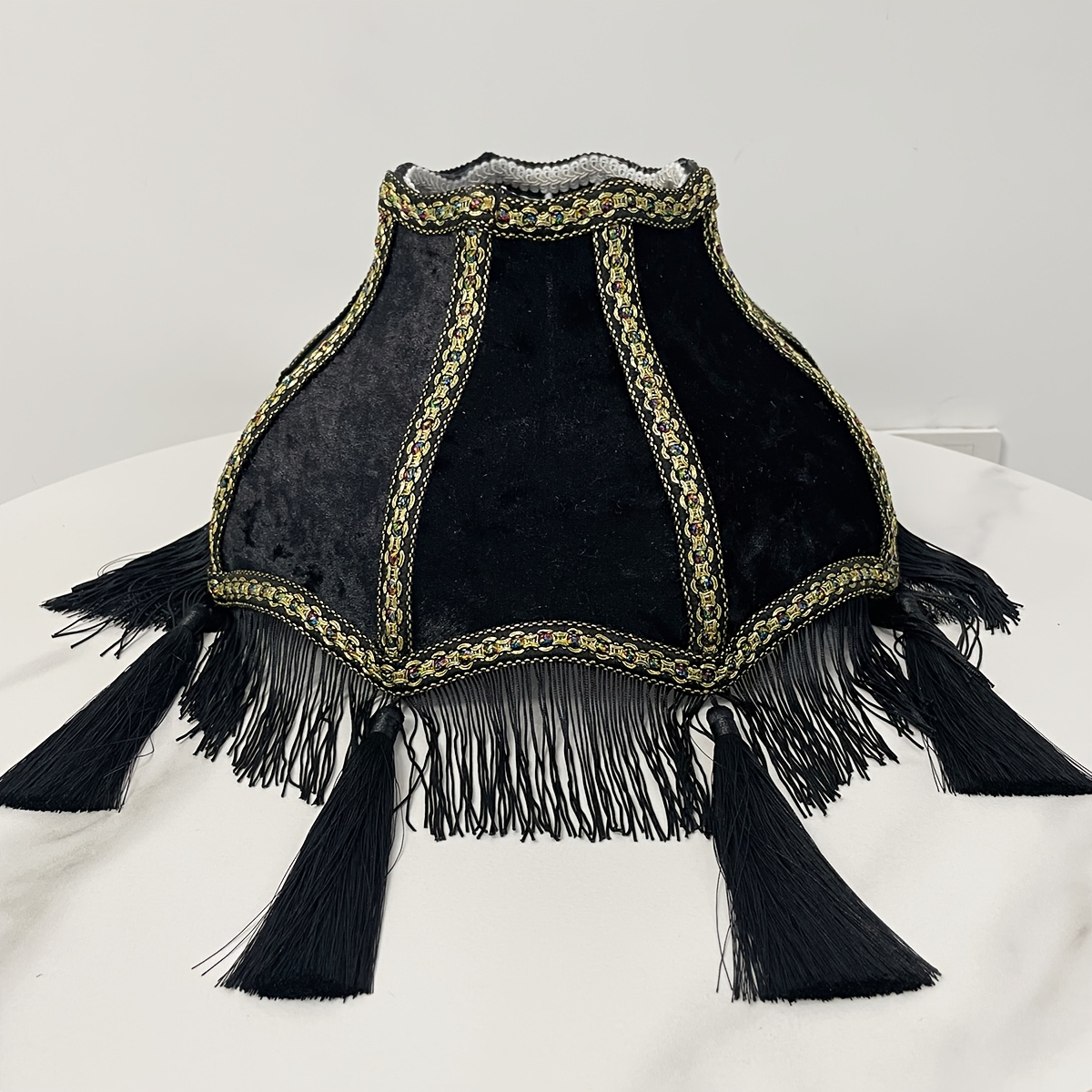 TEMU French Velvet Tassel Lampshade, Vintage Fabric Table Lamp Shade Floor Lamp Shade Replacement Parts, Court Style Black With Lampshade