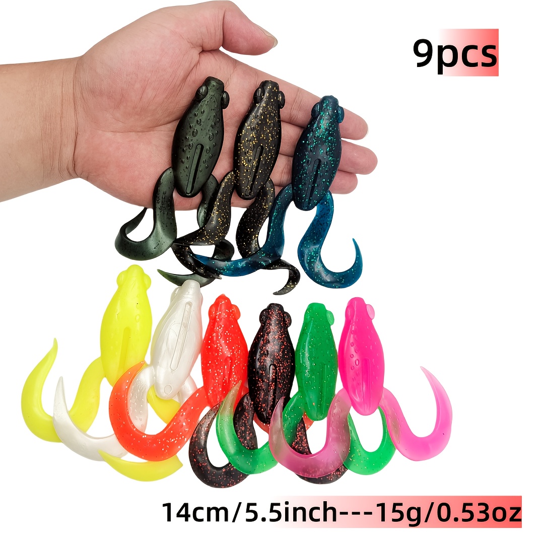 TEMU 9pcs Set, Lure Floating Thunder Frog, Made Of Soft Tpr Material, New Tail- Frog With Lifelike Swimming Action. In 9 Colors To Suit Different