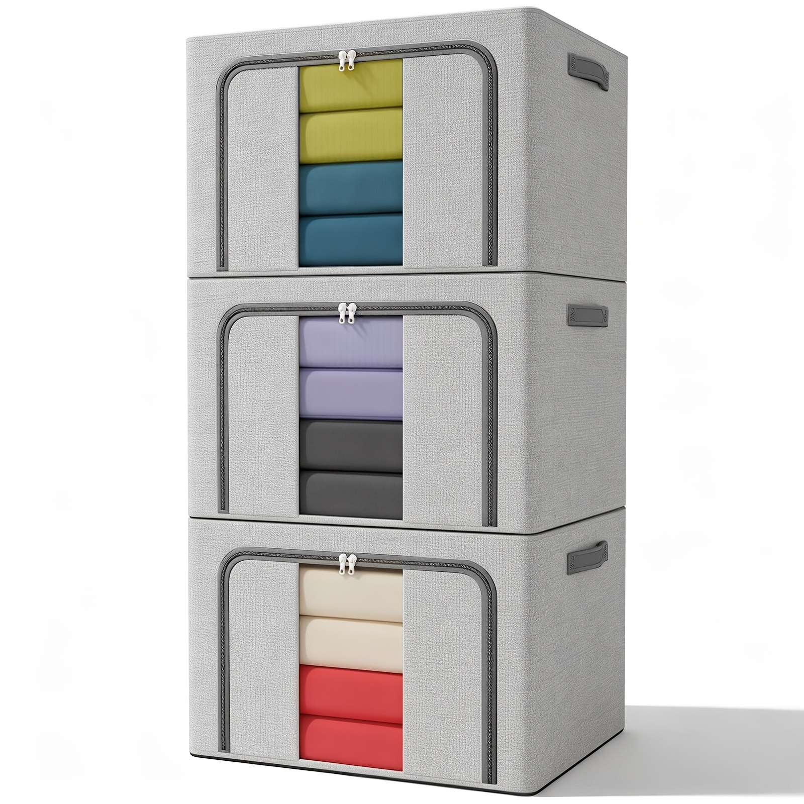 TEMU 3-pack Foldable Storage Bins With Metal Frame - Heavy-duty Suitable For Clothes, Blankets,, Books Organizers | Space-saving Foldable Box For