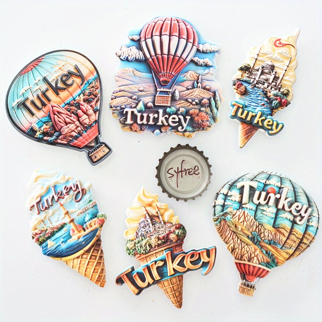 

Turkey-themed Magnetic Decorations: 1pc Set Of Hot Air Balloon, , And Turkish Landscape Magnets - Kitchen Or Home Decor