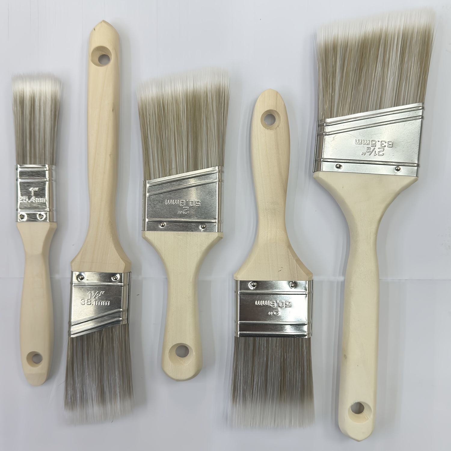 

5-piece Professional Paint Brush Set - Wood Handle And Plastic Fiber Bristle Brushes For Furniture, Touch-ups, Latex, And Oil-based Paints And Stains - Home Decor For Indoor And Outdoor Use