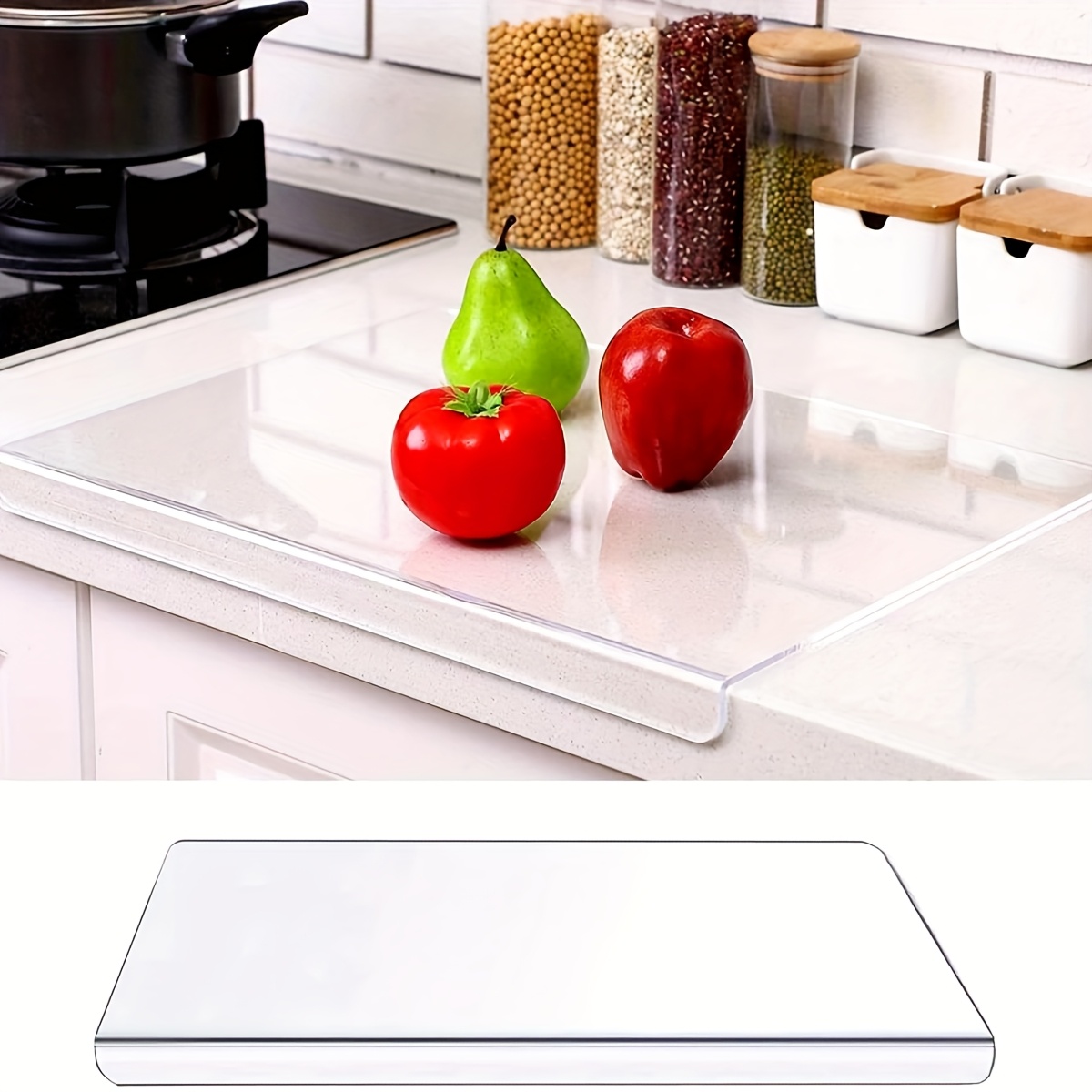 Glasschneidebrett 60x52 Cm – Gehärtetes Glas, Hitzebeständig, Rutschfest Mit Silikonfüßen, Lebensmittelecht, Mohnblumen-Design, Antibakteriell