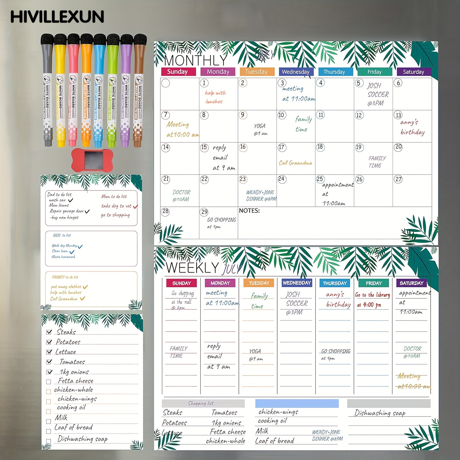 

Hivillexun Dry Erase Calendar Whiteboard. Set Of 4 Magnetic Calendars For Refrigerator, Monthly, Weekly Organizer & Daily Notepad. Wall & Fridge Family Calendar. 8 Markers 1 Eraser