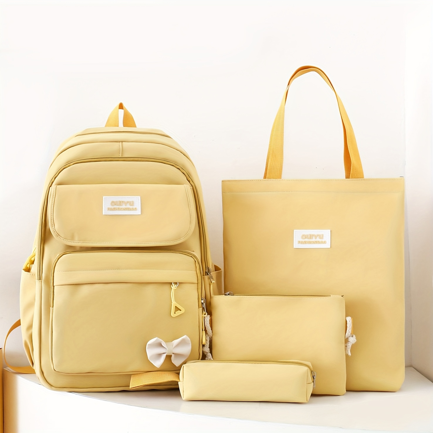 Juego de bolsos para mujer, set de 4 piezas: mochila, estilo académico, en colores negro, rosa, azul, verde y amarillo, tela Oxford, con correas ajustables y cierre de cremallera, forro de poliéster