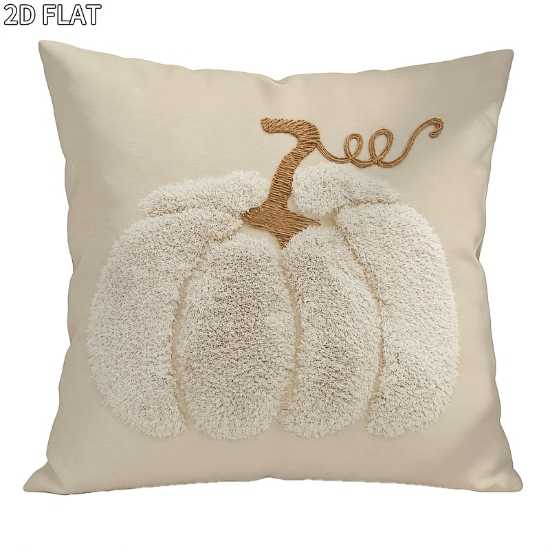 TEMU 2d Flat Print, 45*45cm/18*18inch Cover, 1pc, Fluffy Pattern, Light Beige Background, Cozy Autumn Home Decor, Soft Plush Pillowcase, Seasonal