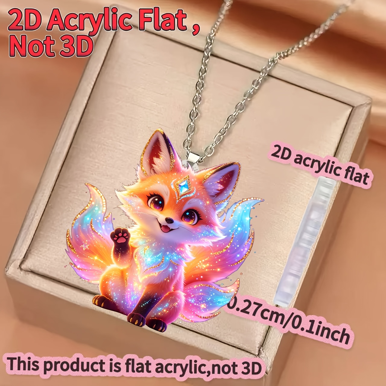 Cute Fox Pattern Pendant Necklace, Unisex Gift