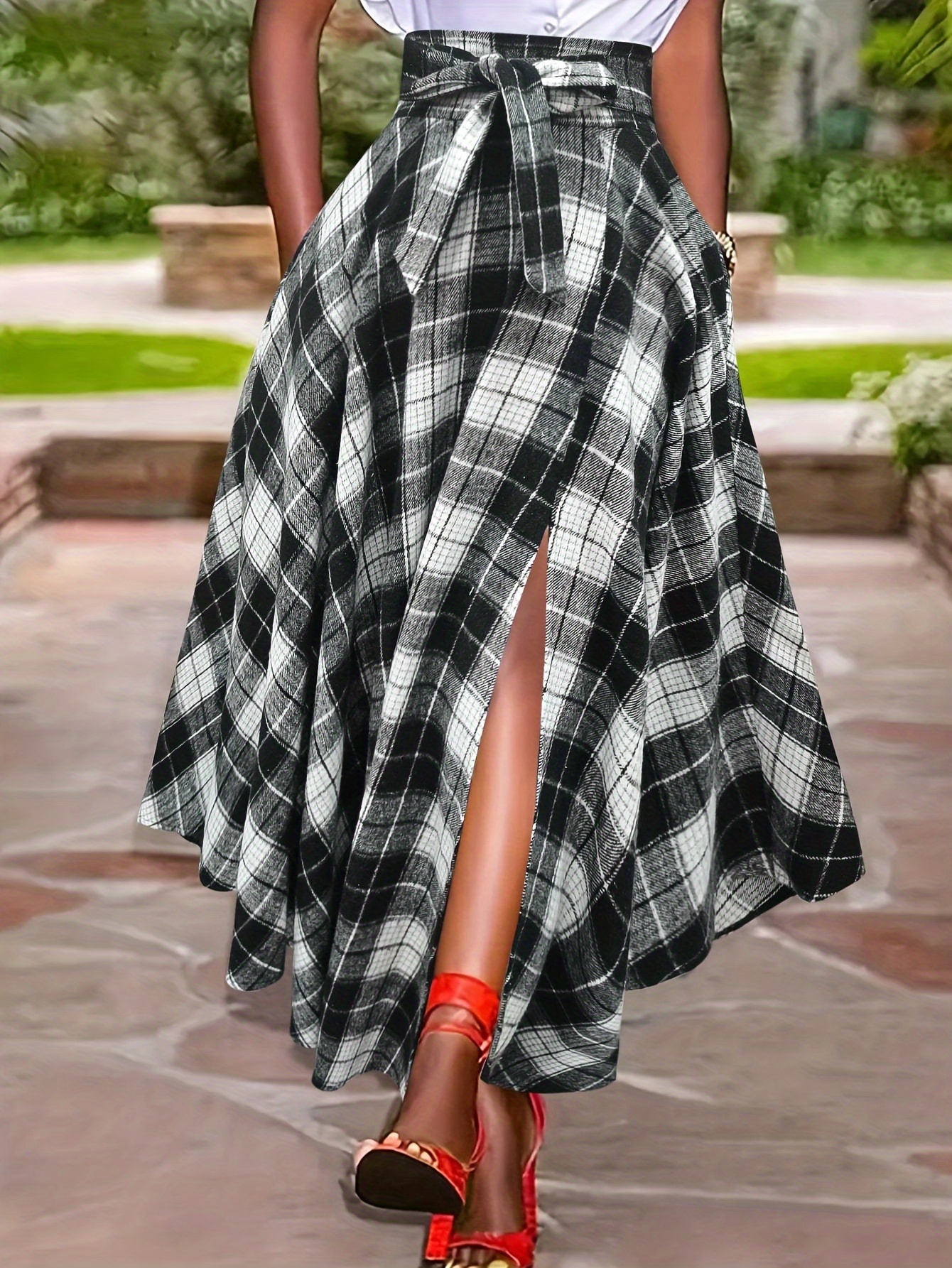 women's black white midi skirt high adjustable Temu Oman