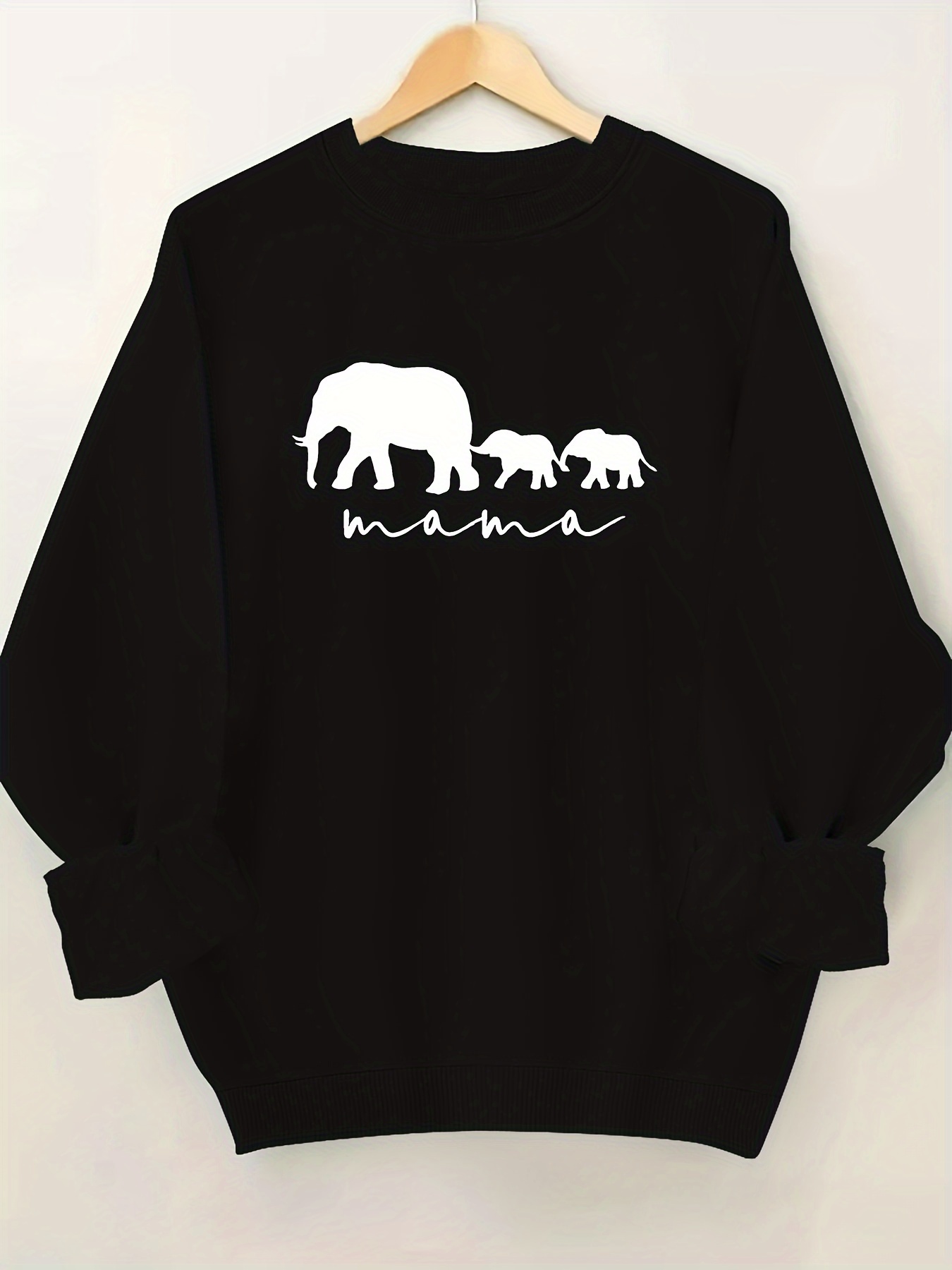 Letter Elephant Print Sweatshirt Plus Size Crew Neck Casual - Temu Canada