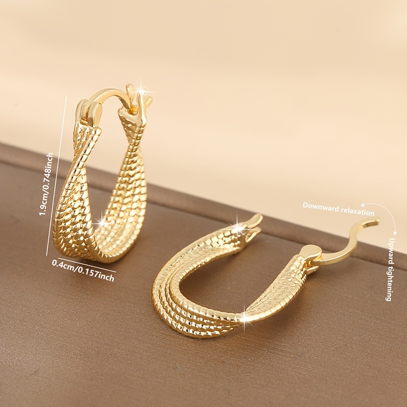 Copper Retro Geometric U shaped Twisted Surface Hoop Earrings