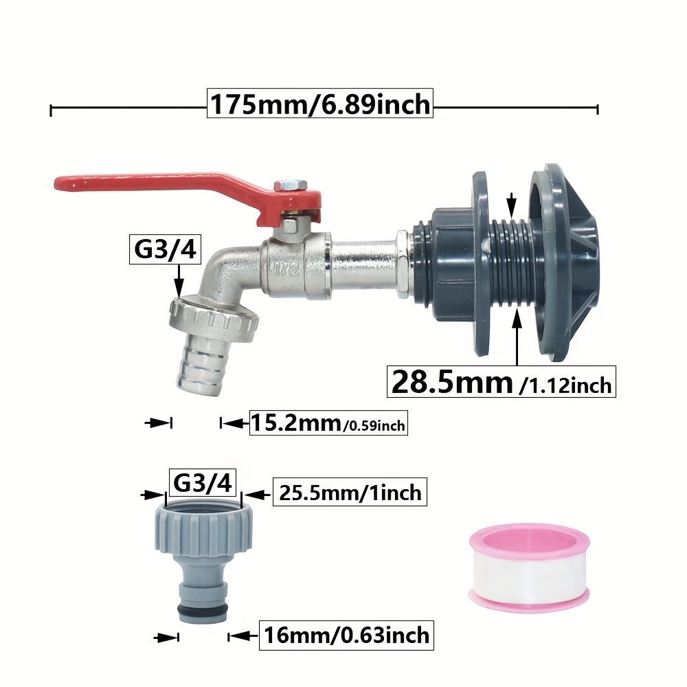 Image of Metal Faucet Adapter For Connecting An Ibc Water Tank With A S60 Thread To A 16mm And A 15mm Hose, Ideal For Outdoor Rainwater Collection And Valve Additions